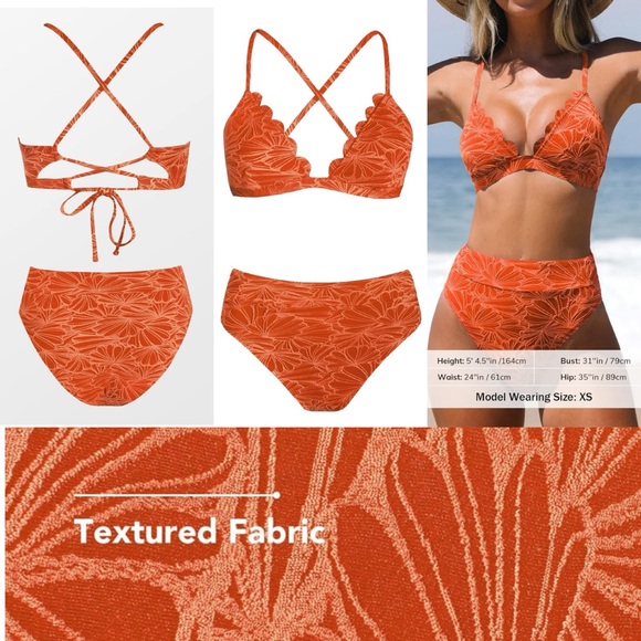 NWT Bikini Set for Women Bathing Suit High Waisted Scalloped V Neck Two Pieces S - Picture 3 of 17